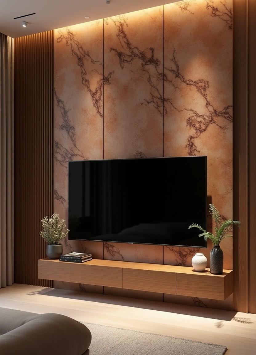 10 Desain Backdrop TV Marmer yang Modern dan Berkelas